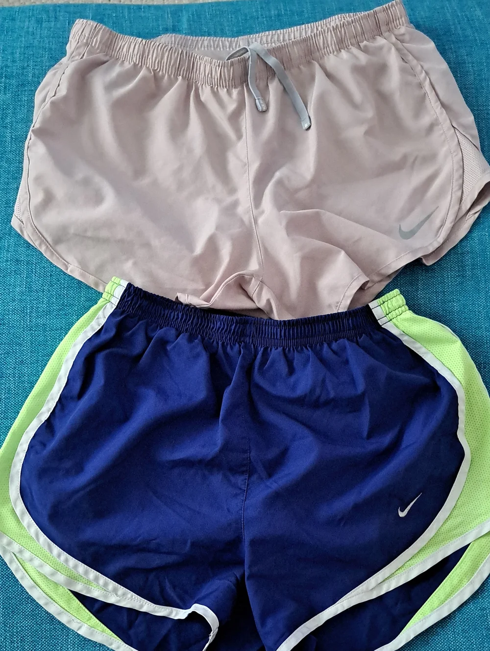 Nike Women's Shorts Duo - Beige and Navy with Lime Accents